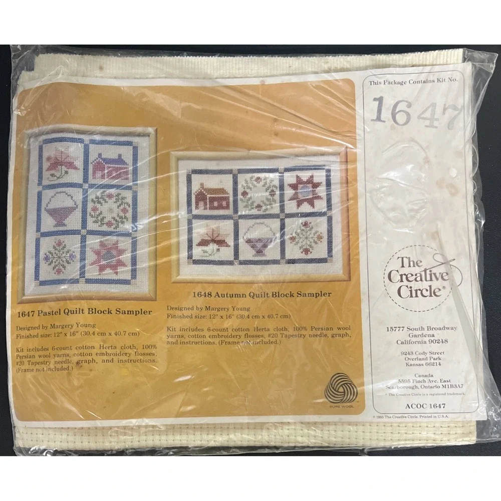 Vtg 1985 Sealed Cross Stitch Kit Pastel Quilt Block Sampler Creative Circle 1647